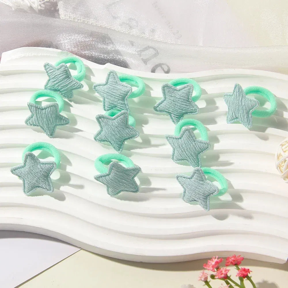 Color: Light Grey - 10/30Pcs Children Hairbands No Harm Hair Cartoon Towel Rope Ponytail Holder Kids Mini Rubber Band Headwear Girls Halloween Gift