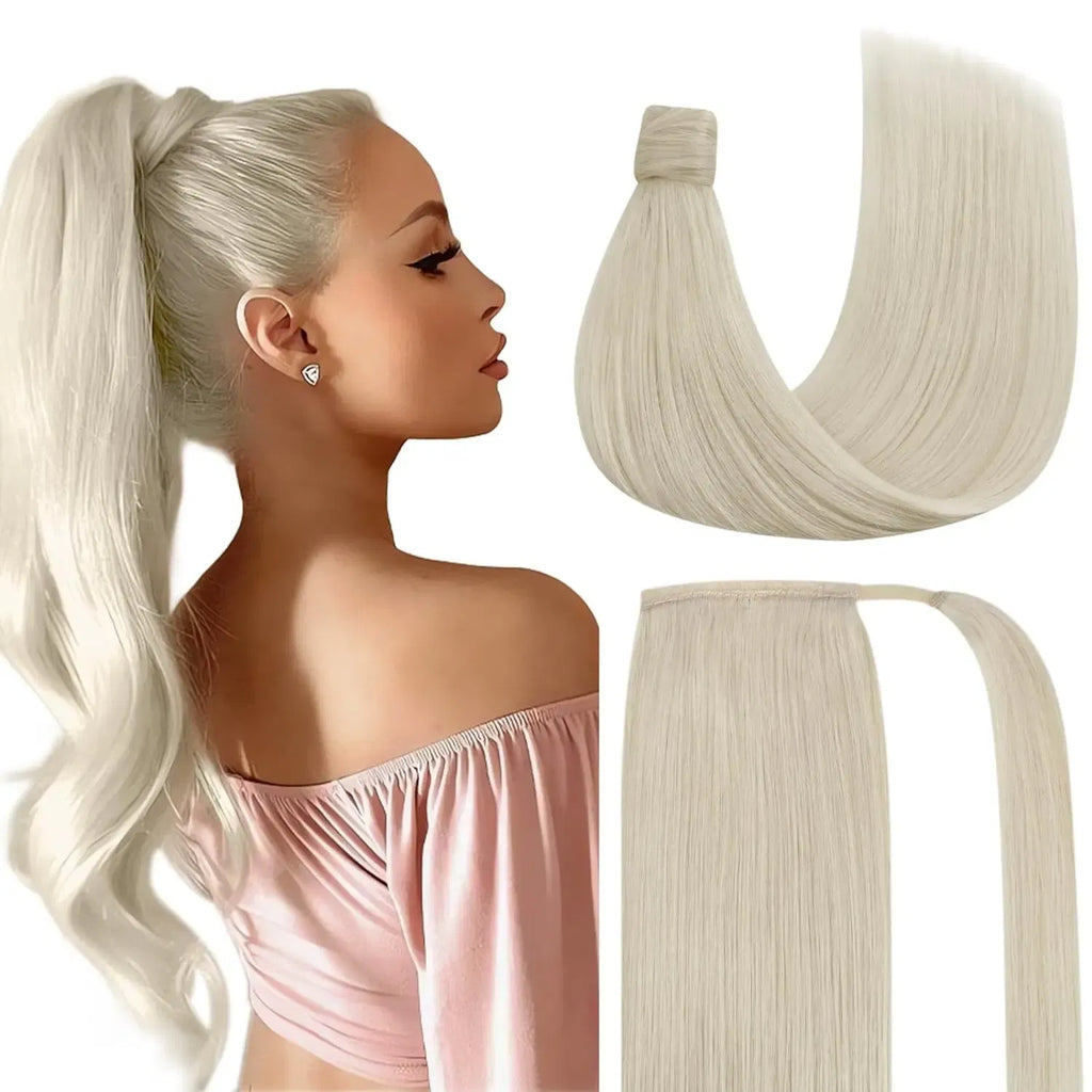 Color: #6, Life Span: 6 Months With Proper Care, Stretched Length: 16inches - VeSunny Human Hair Ponytail Light Blonde Mix Golden Blonde Real Hair Ponytail Extension Highlights Blonde Ponytail Hair 80g