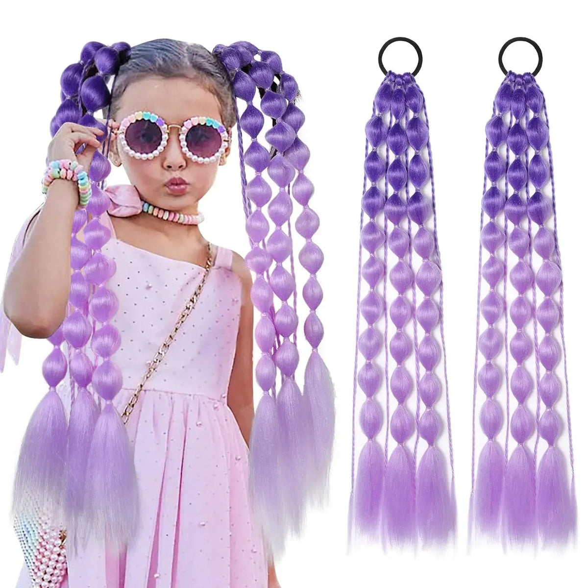 Color: 1B/30HL - Synthetic 2Pcs Lightweight Colored Hair Extensions for Kids Bubble Ponytail with Hair Tie Ombre Crazy Hair Day Accessories