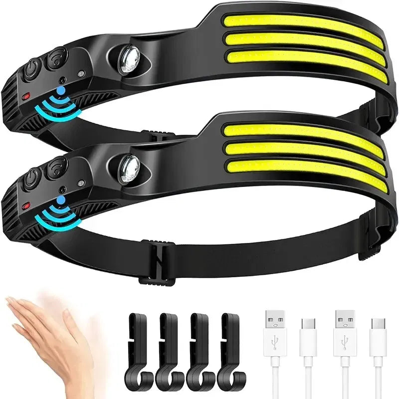 Emitting Color: Blue - COB LED Headlamp Induction Head Lamp Built-in Battery USB Rechargeable Head Flashlight Outdoor Camping Fishing Sensor Headlight