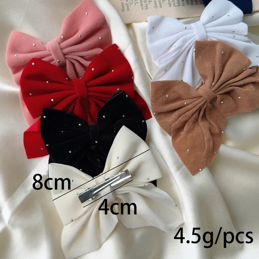 Color: Light Grey - 2Pcs Starry Dots Red Velvet Bow Hair Pins Hair Clips Kids Girls Fashion Christmas Barrettes Ponytail Holder Headwear Accessories