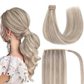 Color: T1B/Red, Life Span: 6 Months With Proper Care, Stretched Length: 22INCHES - VeSunny Human Hair Ponytail Light Blonde Mix Golden Blonde Real Hair Ponytail Extension Highlights Blonde Ponytail Hair 80g