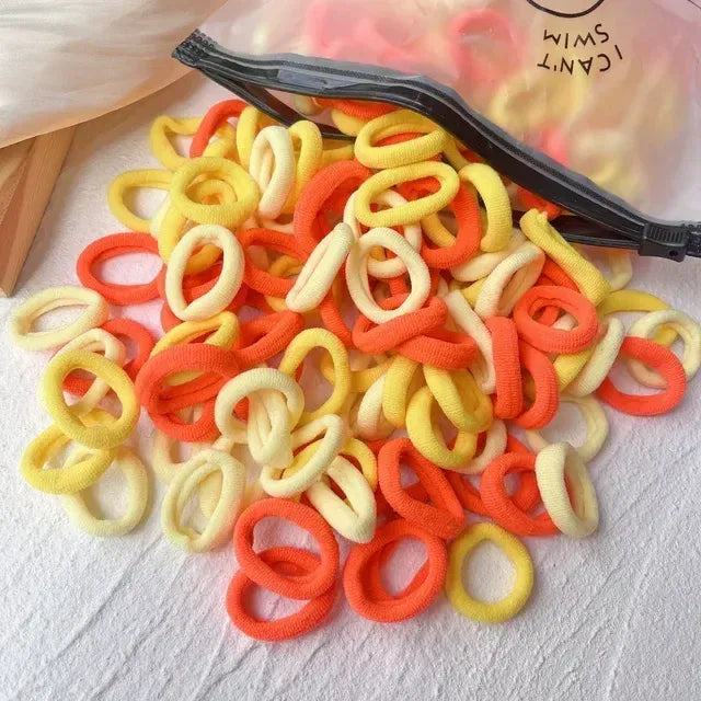 Color: light green, Size: XXS - 50/100Pcs Colorful Basic Nylon Ealstic Hair Ties for Girls Ponytail Hold Scrunchie Rubber Band Kid Fashion Hair Accessories
