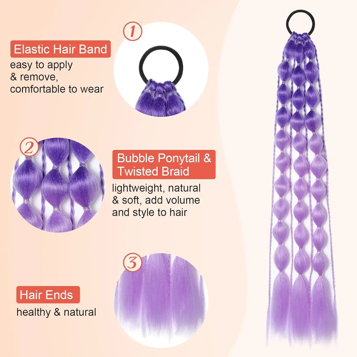 Color: P18/22 - Synthetic 2Pcs Lightweight Colored Hair Extensions for Kids Bubble Ponytail with Hair Tie Ombre Crazy Hair Day Accessories