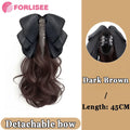 Color: Natural Color - Synthetic Tassel Bow Claw Clip Ponytail Temperament Slightly Curly Hair Natural Heat-resistant Chemical Fiber Wig Ponytail