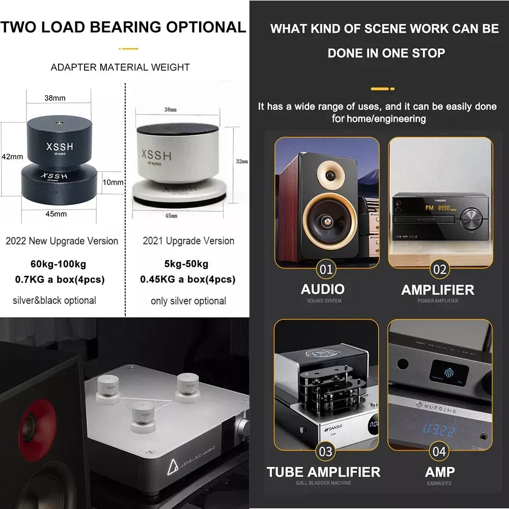 Color: Red, Bundle: Bundle 2 - 2023 New Shock Absorber Spikes XSSH Audio Audiophile Damping Pad HIFI Speaker CD Player Amplifier Aluminium isolation Feet Spike