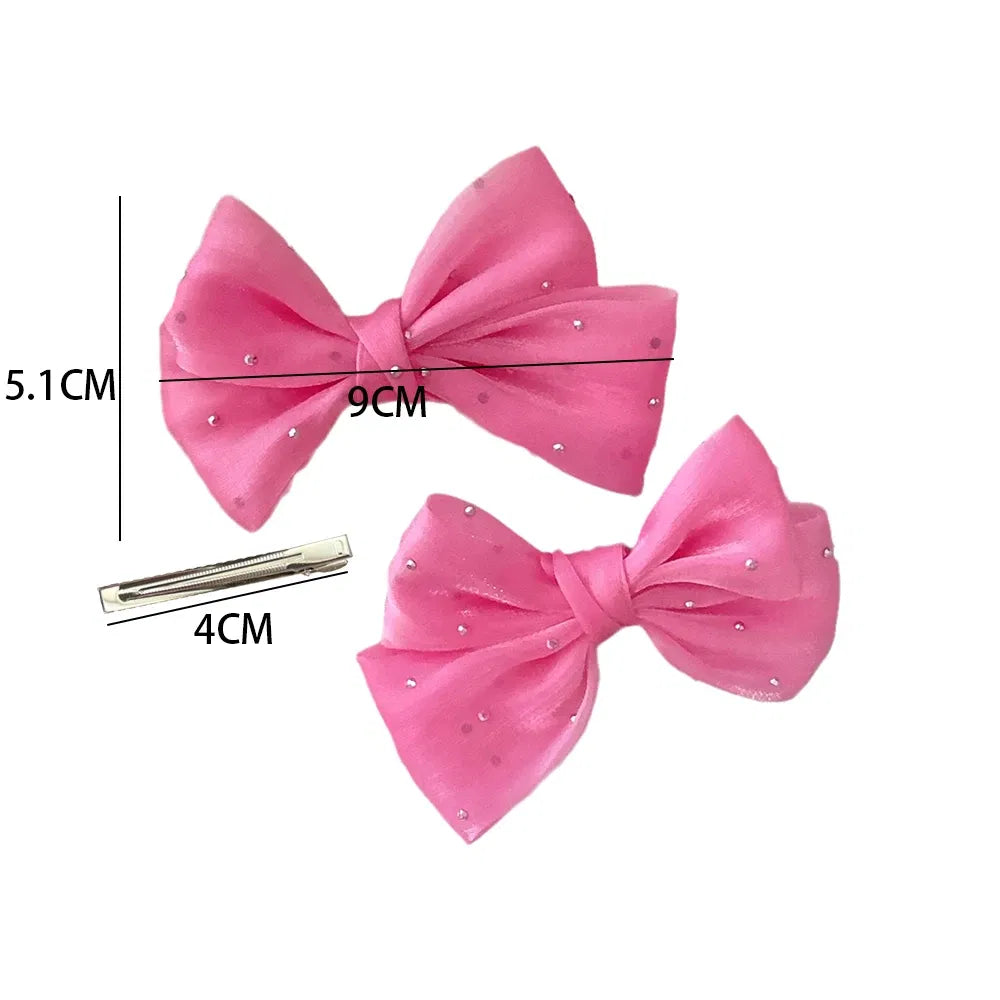 Color: light yellow - 2Pcs Starry Dots Red Velvet Bow Hair Pins Hair Clips Kids Girls Fashion Christmas Barrettes Ponytail Holder Headwear Accessories