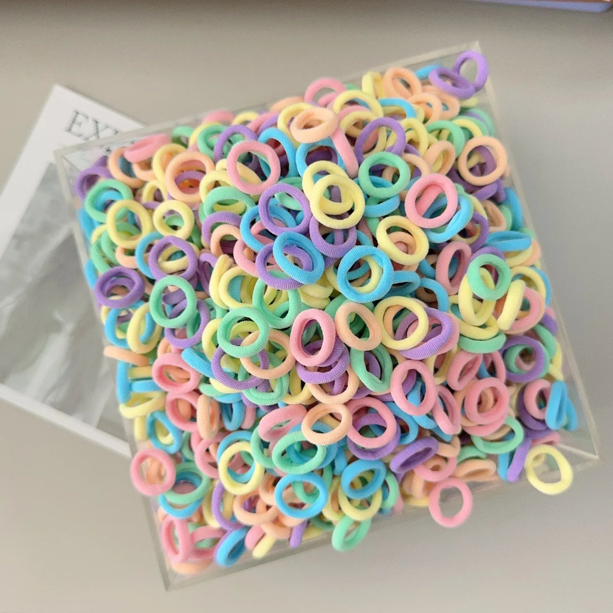Color: light yellow, Size: XXS - 50/100Pcs Colorful Basic Nylon Ealstic Hair Ties for Girls Ponytail Hold Scrunchie Rubber Band Kid Fashion Hair Accessories