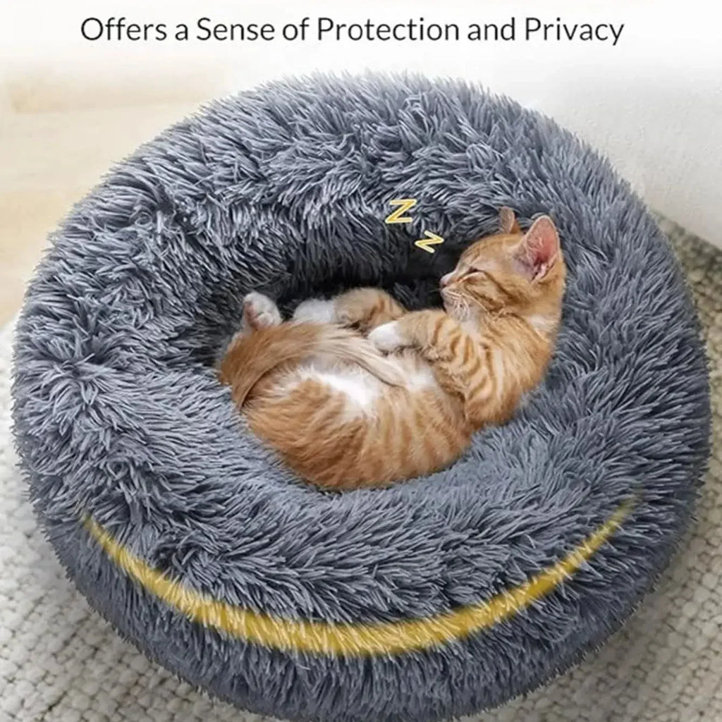 Calming Plush Donut Pet Bed – Washable Anti-Anxiety Dog & Cat Bed