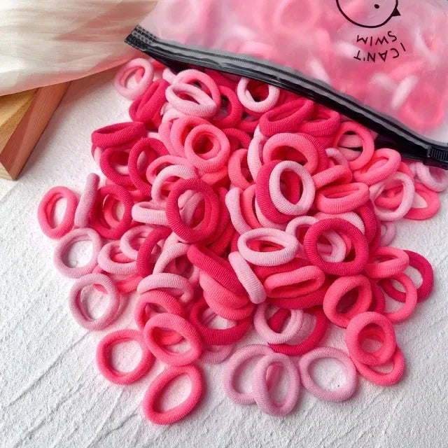 Color: light yellow, Size: XXS - 50/100Pcs Colorful Basic Nylon Ealstic Hair Ties for Girls Ponytail Hold Scrunchie Rubber Band Kid Fashion Hair Accessories