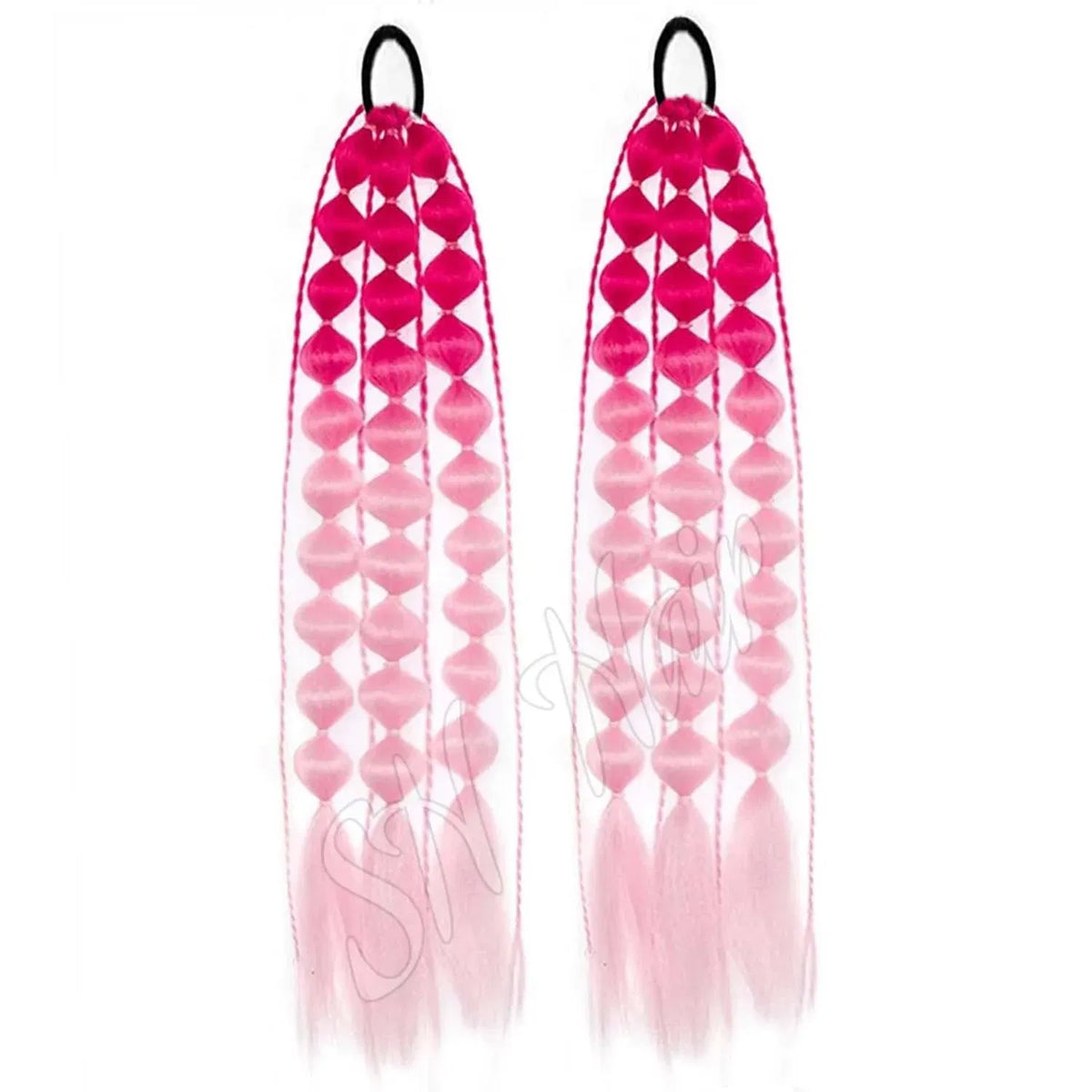 Color: T1B/350 - Synthetic 2Pcs Lightweight Colored Hair Extensions for Kids Bubble Ponytail with Hair Tie Ombre Crazy Hair Day Accessories