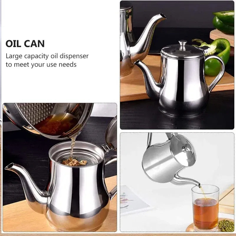 Color: plum - Cooking Oil Filter Pot Container Oil Separator Bottle Stainless Steel Storage Pot Oil Tank With Filter Mesh Kitchen Household