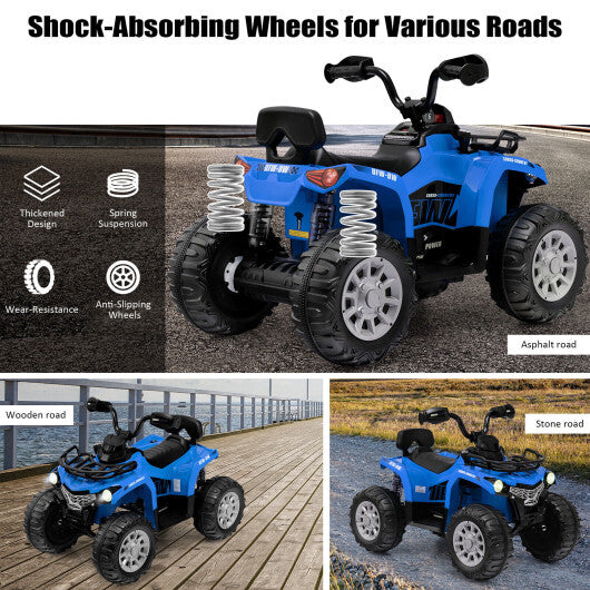 12V Kids Ride On ATV 4 Wheeler with MP3 and Headlights-Blue - Color: Blue