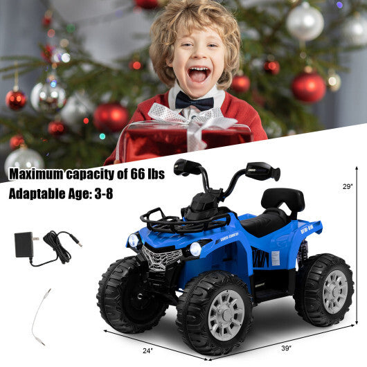 12V Kids Ride On ATV 4 Wheeler with MP3 and Headlights-Blue - Color: Blue