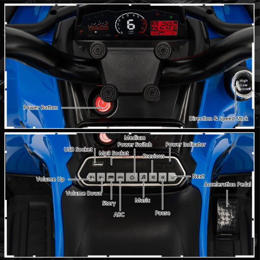 12V Kids Ride On ATV 4 Wheeler with MP3 and Headlights-Blue - Color: Blue