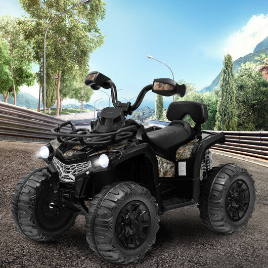 12V Kids Ride On ATV 4 Wheeler with MP3 and Headlights-Black - Color: Black