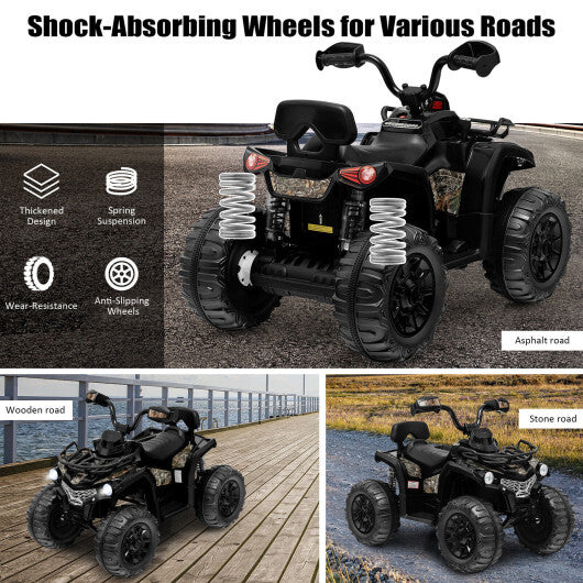 12V Kids Ride On ATV 4 Wheeler with MP3 and Headlights-Black - Color: Black