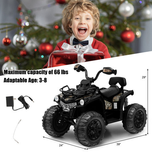 12V Kids Ride On ATV 4 Wheeler with MP3 and Headlights-Black - Color: Black