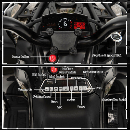 12V Kids Ride On ATV 4 Wheeler with MP3 and Headlights-Black - Color: Black