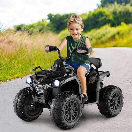 12V Kids Ride On ATV 4 Wheeler with MP3 and Headlights-Solid Black - Color: Solid Black