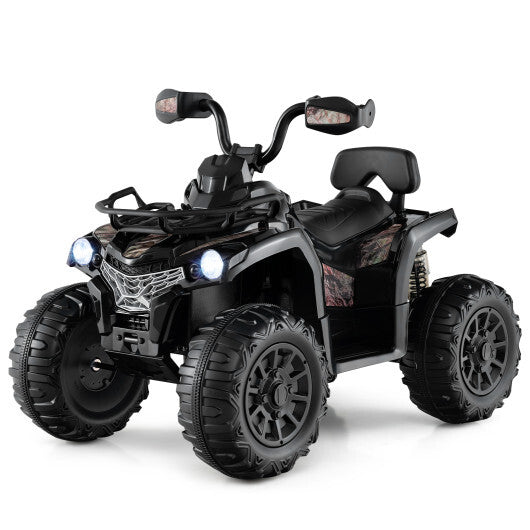 12V Kids Ride On ATV 4 Wheeler with MP3 and Headlights-Solid Black - Color: Solid Black