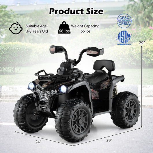 12V Kids Ride On ATV 4 Wheeler with MP3 and Headlights-Solid Black - Color: Solid Black