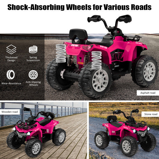 12V Kids Ride On ATV 4 Wheeler with MP3 and Headlights-Pink - Color: Pink