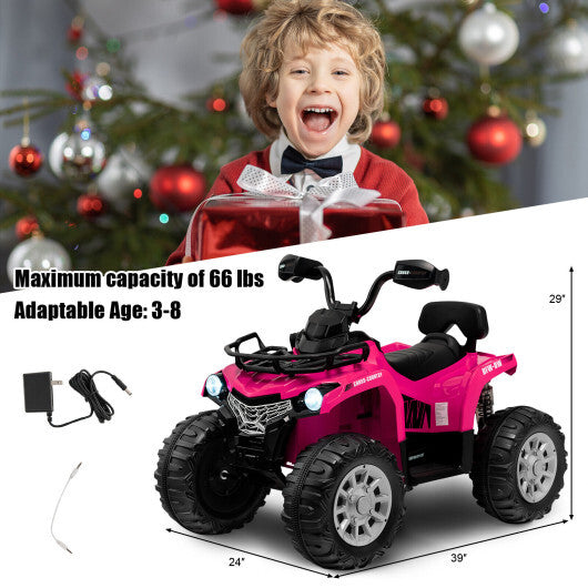 12V Kids Ride On ATV 4 Wheeler with MP3 and Headlights-Pink - Color: Pink