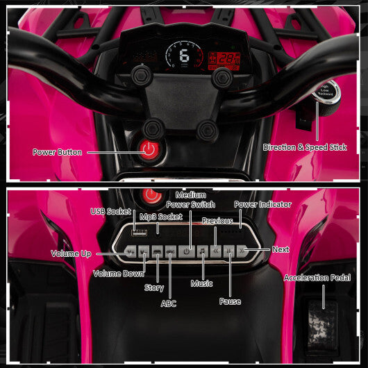 12V Kids Ride On ATV 4 Wheeler with MP3 and Headlights-Pink - Color: Pink