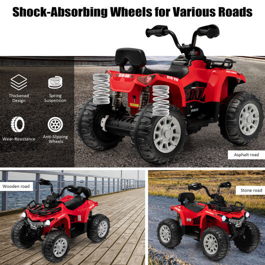 12V Kids Ride On ATV 4 Wheeler with MP3 and Headlights-Red - Color: Red