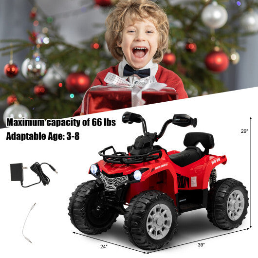 12V Kids Ride On ATV 4 Wheeler with MP3 and Headlights-Red - Color: Red