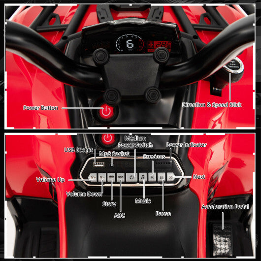 12V Kids Ride On ATV 4 Wheeler with MP3 and Headlights-Red - Color: Red