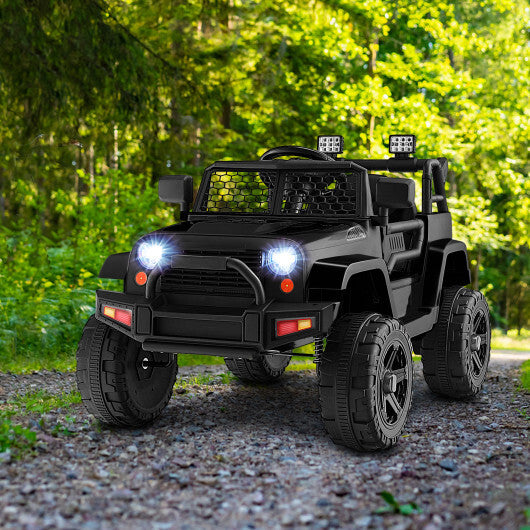 12V Kids Ride On Truck with Remote Control and Headlights-Black - Color: Black