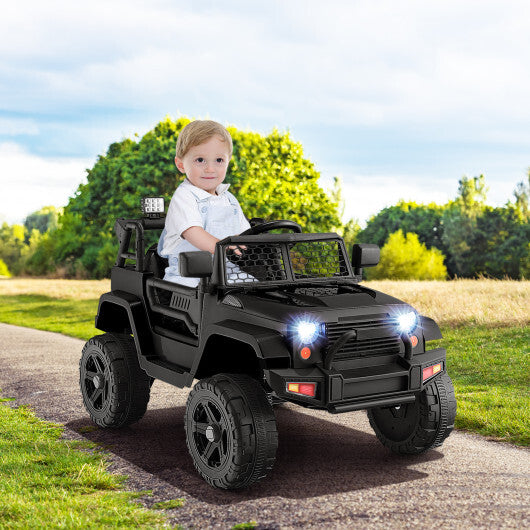 12V Kids Ride On Truck with Remote Control and Headlights-Black - Color: Black