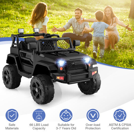 12V Kids Ride On Truck with Remote Control and Headlights-Black - Color: Black