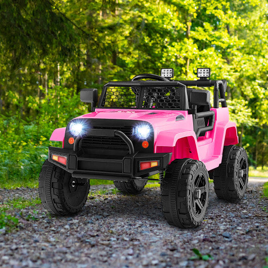 12V Kids Ride On Truck with Remote Control and Headlights-Pink - Color: Pink