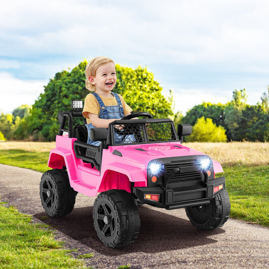12V Kids Ride On Truck with Remote Control and Headlights-Pink - Color: Pink