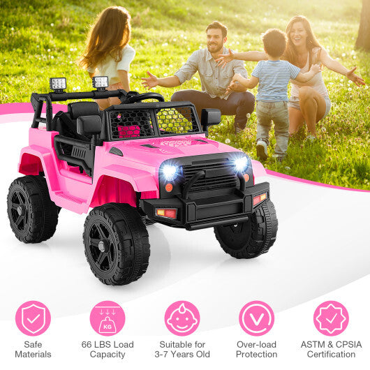12V Kids Ride On Truck with Remote Control and Headlights-Pink - Color: Pink