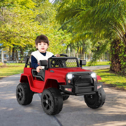 12V Kids Ride On Truck with Remote Control and Headlights-Red - Color: Red