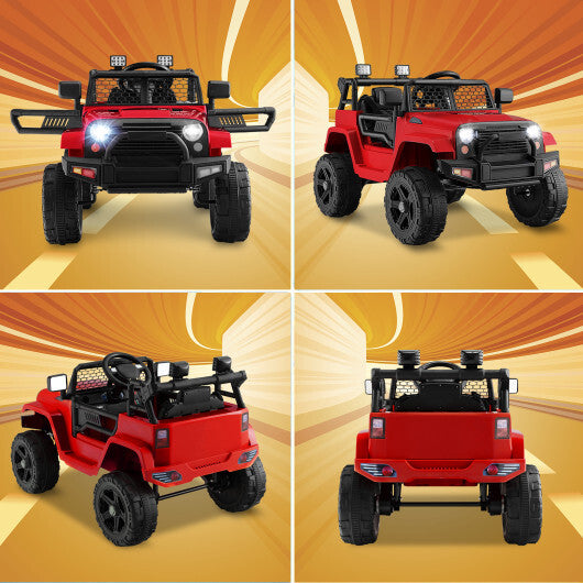12V Kids Ride On Truck with Remote Control and Headlights-Red - Color: Red