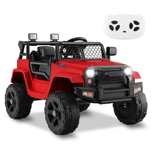 12V Kids Ride On Truck with Remote Control and Headlights-Red - Color: Red