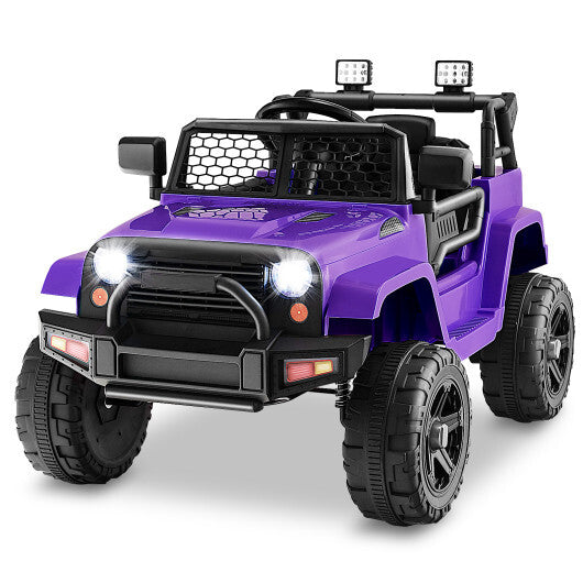 12V Kids Ride On Truck with Remote Control and Headlights-Purple - Color: Purple