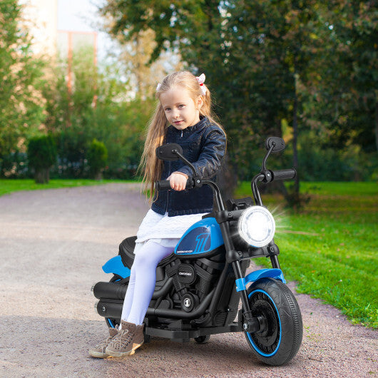 Kids Electric Motorcycle with Training Wheels and LED Headlights-Blue - Color: Blue