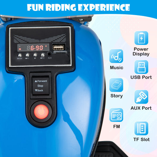 Kids Electric Motorcycle with Training Wheels and LED Headlights-Blue - Color: Blue