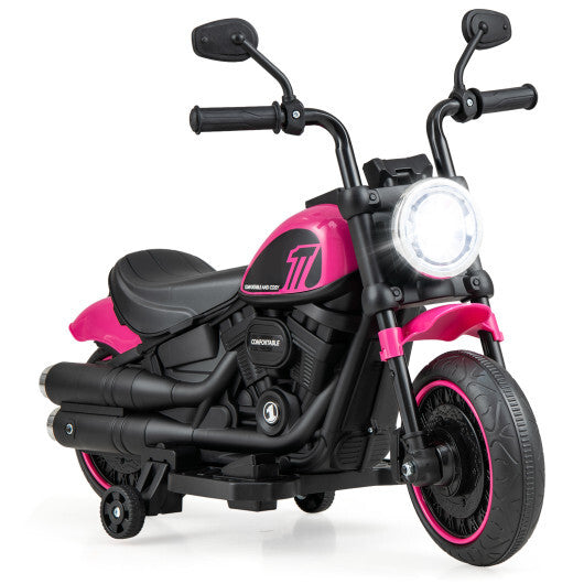 Kids Electric Motorcycle with Training Wheels and LED Headlights-Pink - Color: Pink