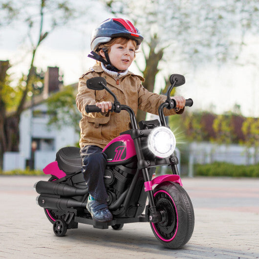 Kids Electric Motorcycle with Training Wheels and LED Headlights-Pink - Color: Pink