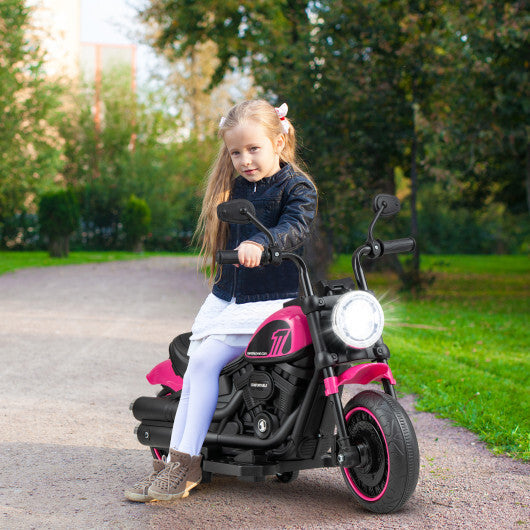 Kids Electric Motorcycle with Training Wheels and LED Headlights-Pink - Color: Pink