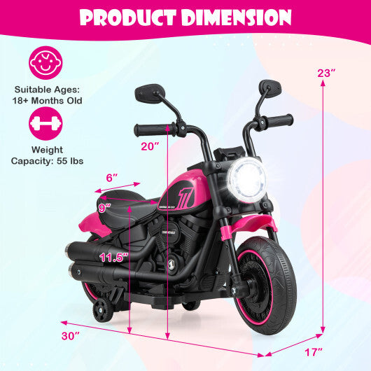 Kids Electric Motorcycle with Training Wheels and LED Headlights-Pink - Color: Pink