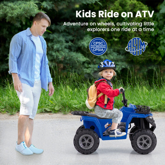 6V Kids Ride On Electric ATV with LED Headlights and MP3 Player-Blue - Color: Blue