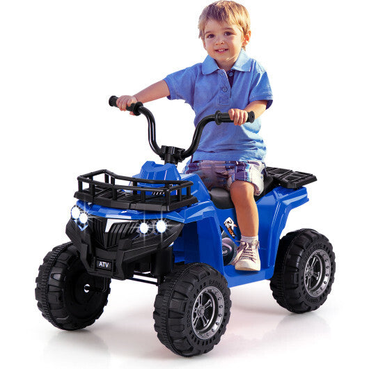6V Kids Ride On Electric ATV with LED Headlights and MP3 Player-Blue - Color: Blue